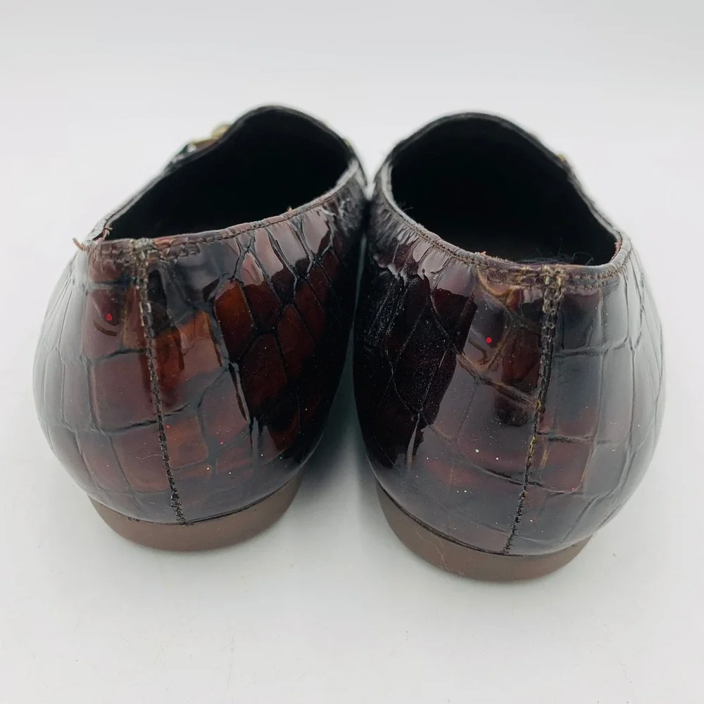VANELi Loafers Dress‎ Shoes Croc Embossed Brown Patent Studded Buckle 8M Flats
